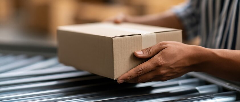 A close-up shot of hands carefully holding a cardboard box, showcasing the importance of packaging and delivery in the modern e-commerce world.