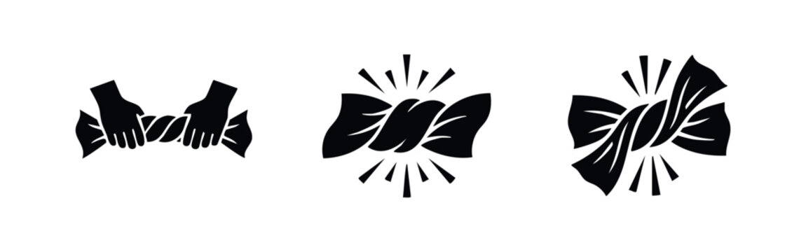 Hands Wringing Wet Cloth or Towel Cleaning Icons