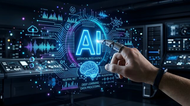 Futuristic Artificial Intelligence Technology Interface with Cyber Neural Network and Machine Learning Concept