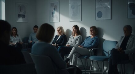 Fototapeta premium Group Therapy Session in Progress, Seeking Support and Understanding in a Professional Setting