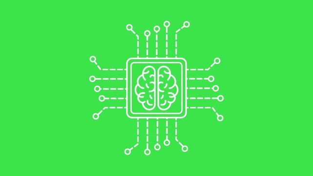 Brain Icon Animation with White Outline, Artificial Intelligence Technology Symbol, Neural Network