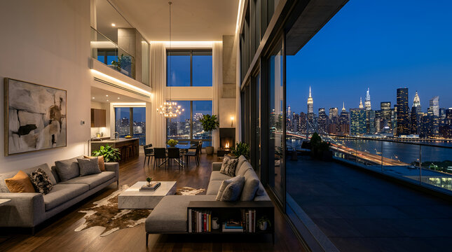 Contemporary luxury pent house with ambience light