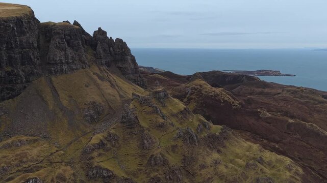 Scenic aerial view of the quiraing on the isle of skye in scotland