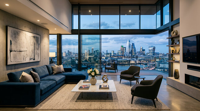 Contemporary luxury pent house with ambience light