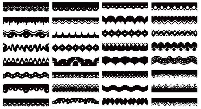 Set of 32 Decorative Scalloped Borders and Dividers for Wedding Invitations, Scrapbooking, and Professional Graphic Design Projects.