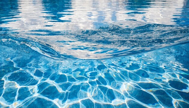 Crystal Clear Blue Pool Water Surface with Dynamic Waves and Sunlight Reflections