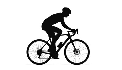 Fototapeta premium Cyclist silhouette performs a competitive road race against a bright and clean white background setting.