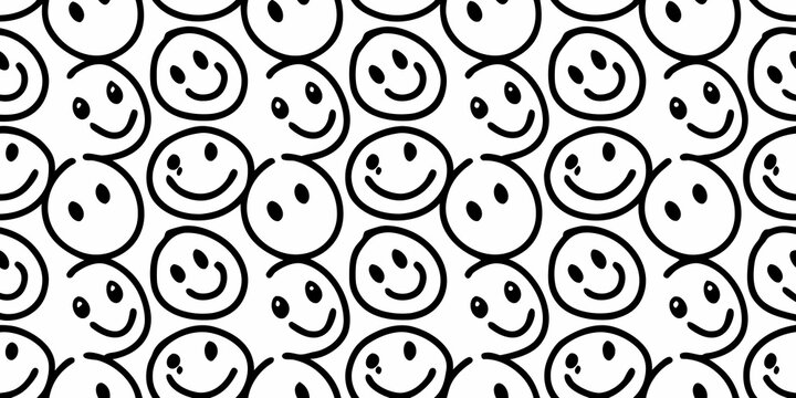 simple black line art smiley faces seamless pattern repeating design graphic illustration