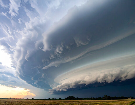 Impressive shelf cloud formation over field