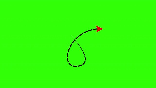 Black curved with red head arrow animation pointing left and right on green screen background. Perfect for motion graphics, transitions, and video editing overlays.
