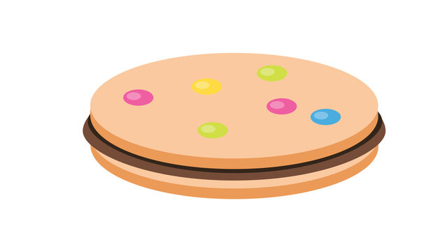 Sweet chocolate sandwich cookie vector illustration with colorful candy toppings isolated on white background
