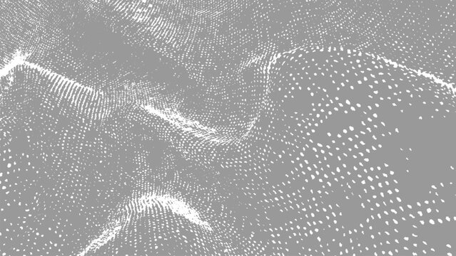Gray background with white dots and lines forming abstract pattern and texture