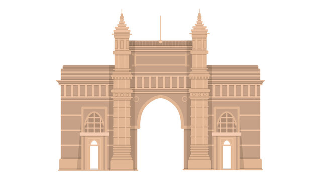 Flat vector illustration of famous Indian monument gateway landmark in Mumbai