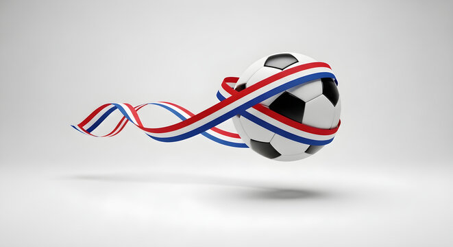 Soccer ball with ribbon in motion isolated on white background