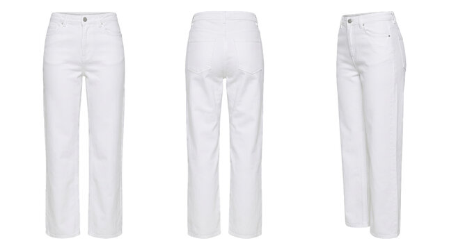 Women white classic straight jeans mockup pack