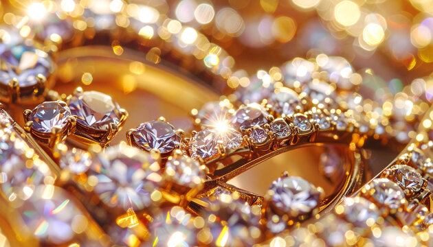 Tampilan jarak dekat cincin emas dengan berlian