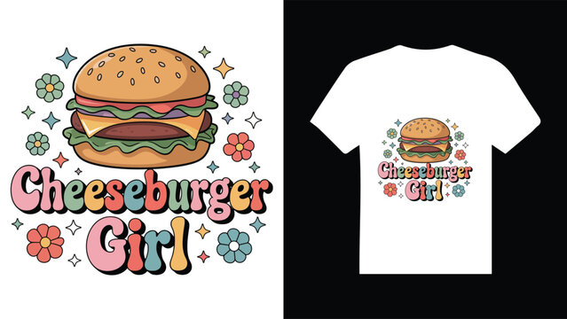 Cheeseburger girl t shirt design with colorful hamburger graphic