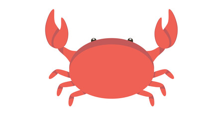 A minimalist flat vector illustration of a friendly red crab with raised claws isolated on a clean white background for marine designs © brezqy