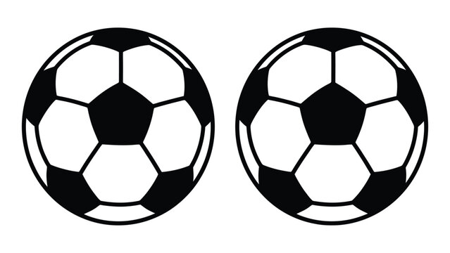 Two identical soccer ball icons featuring classic black and white pentagonal pattern designs on white background
