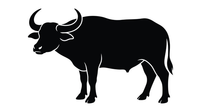 Water buffalo silhouette against a white background simple graphic design