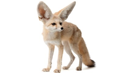 Obraz premium Small fennec fox with large ears standing, isolated on white background 