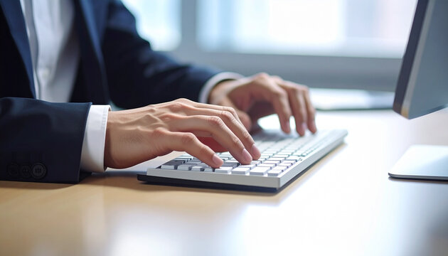 Man types on a keyboard in the office