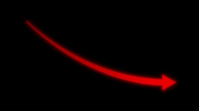 Red curved arrow animation pointing left and right on black background. Perfect for motion graphics, transitions, overlays
