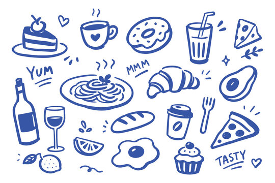 Food Drink Dessert Set Sketch Doodle Vector