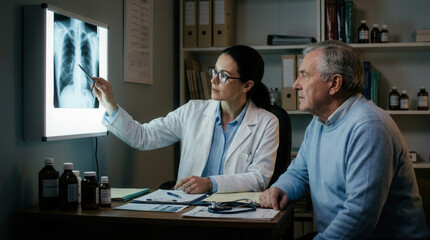 Fototapeta premium Medical Professional Explains X-Ray Results To Patient In Physician?s Office Setting