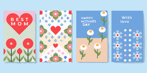 four square greeting cards with floral designs and heartfelt messages mother day © Pabitra
