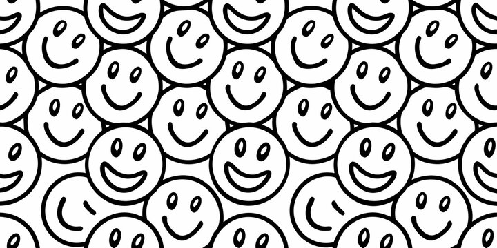simple black line art smiley faces seamless pattern repeating design graphic illustration