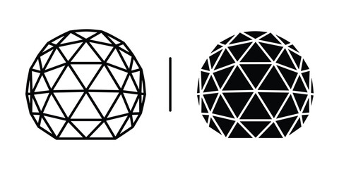 Two geodesic domes with contrasting line art and solid fill against a white background representing duality concept © ModernStock