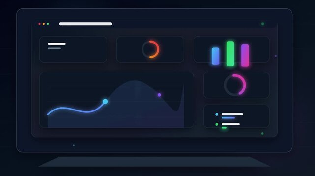 Futuristic Data Analytics Dashboard Animation | Neon Infographic Graph Interface For Financial Business Reports | 4K Stock Loop Footage