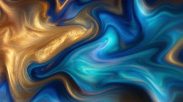 Blue and gold fluid marble texture swirling in abstract motion, luxury design, artistic pattern, premium background, creative elegance.