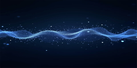 Blue Abstract Space Background with Glowing Waves and Stars © JAFOR