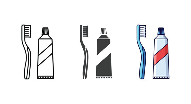 toothbrushes and toothpaste tubes flat icons toothbrush