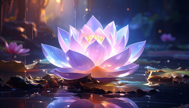 Luminous lotus flower in tranquil pond