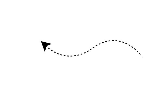 Animated white dotted arrow moving in a curved wavy path on with background black.