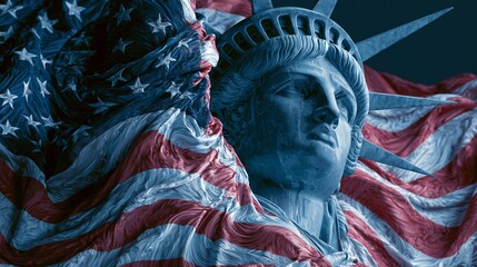 Obraz premium Independence Day, Statue of Liberty, symbol of freedom, symbol of democracy, surrealism