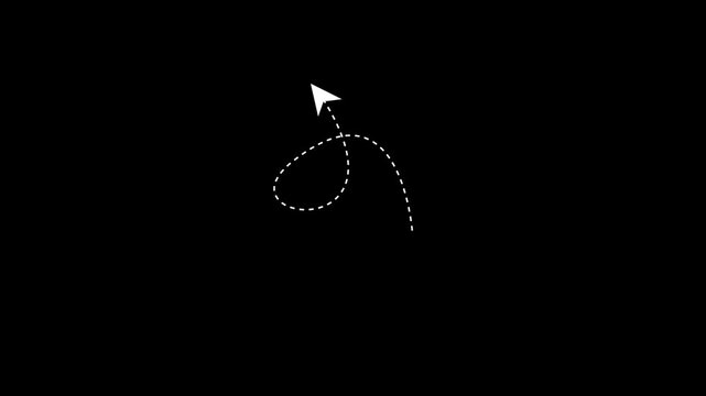 Tornado arrow line animation with dotted line effect on black background. Smooth dotted arrow motion graphic