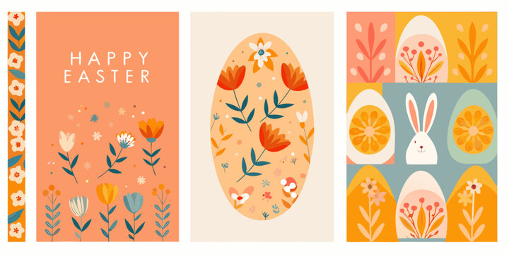 set of four vertical easter greeting cards with floral and bunny designs