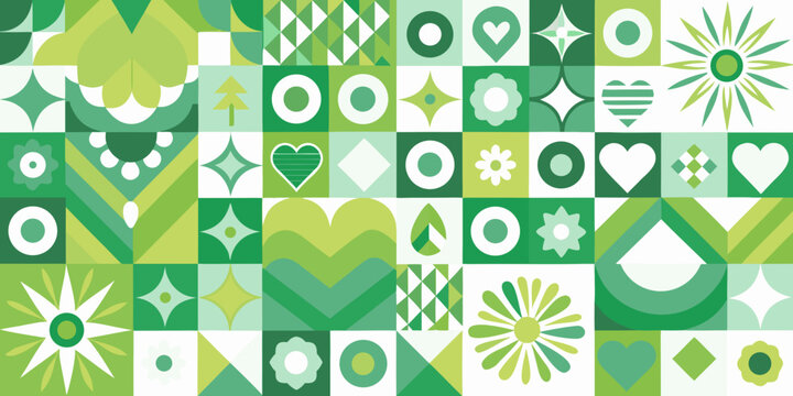 complex geometric patchwork pattern in various green shades shapes design vector illustration