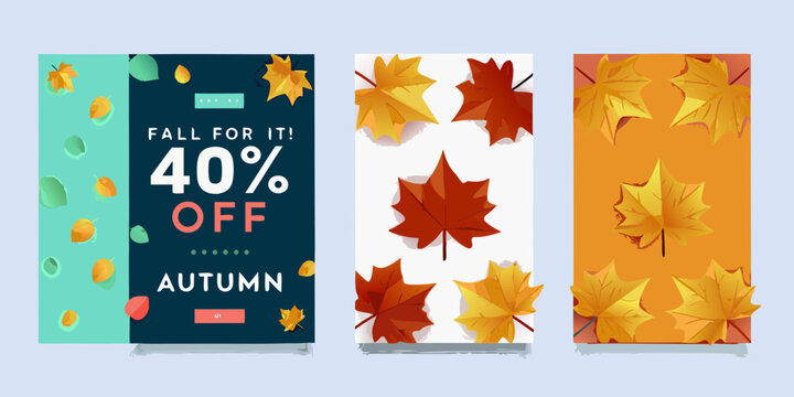 autumn sale promotional banners with colorful leaves fall discount seasonal marketing advertising