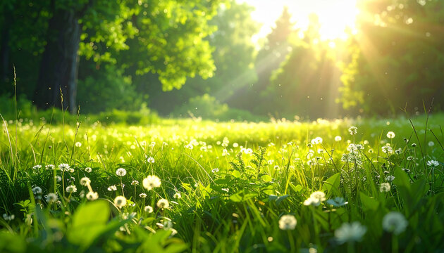 Meadow in sunlight with wildflowers