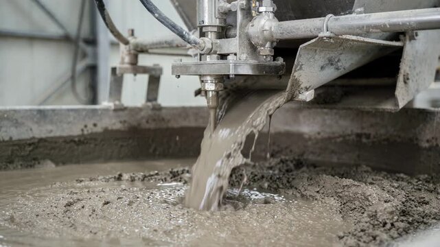Medium frame capturing a dosing system adding plasticizers to improve concrete workability and reduce water content during mixing operations.