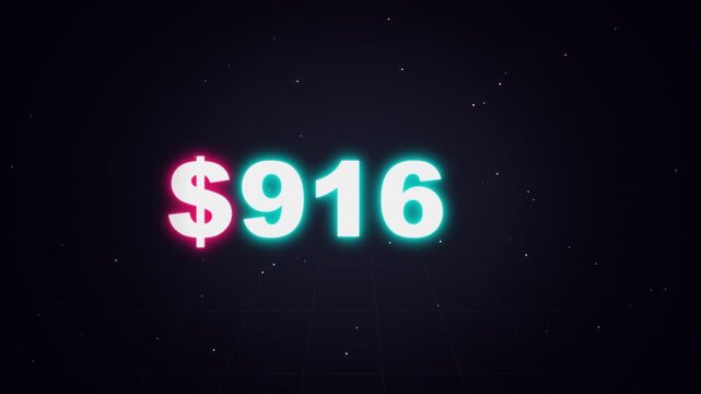 Glowing neon dollar sign with 916.