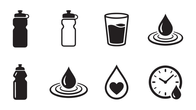 Hydration and Water Intake Tracking Icons Set