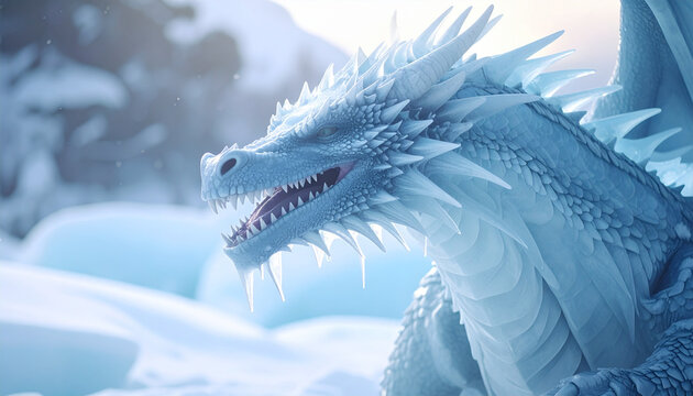Ice dragon with horns and spikes digital art