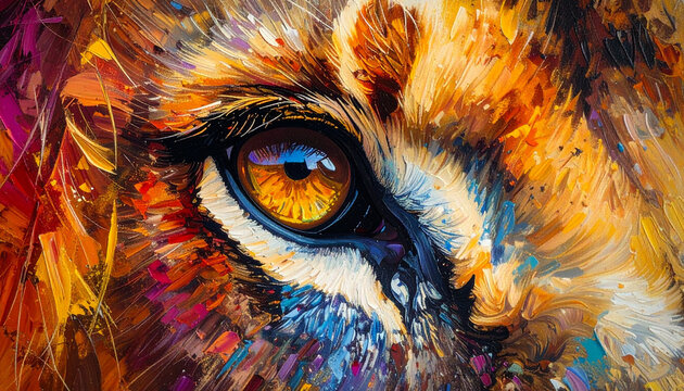 Lion eye oil painting close up artistic portrait