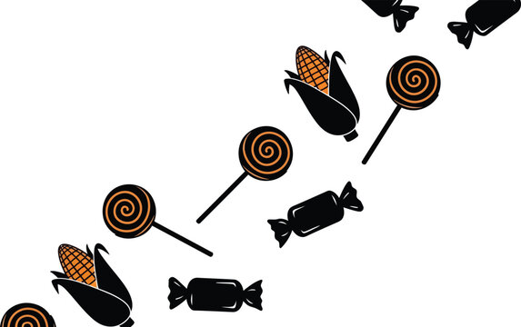 Halloween candy corn and lollipop pattern illustration